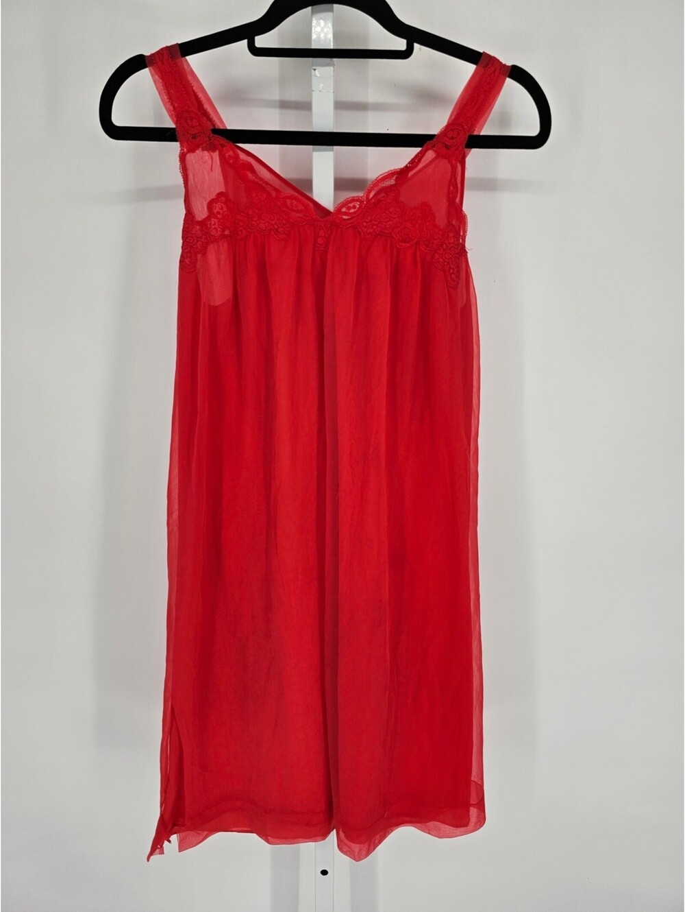 Vintage 1980s Kayser Womens Sz S 100% Nylon Nightgown Red Sleeveless